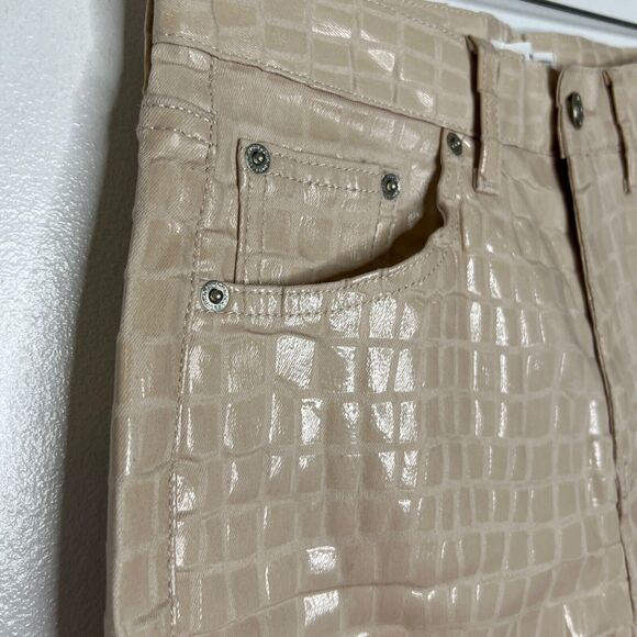 Topshop Crocodile Print Pants Women's Size 28 Beige Faux Leather High Rise NEW - Picture 4 of 10